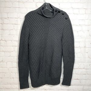 Armani Exchange Sweater Womens M Gray Pullover Tunic Buttons Ribbed High Neck